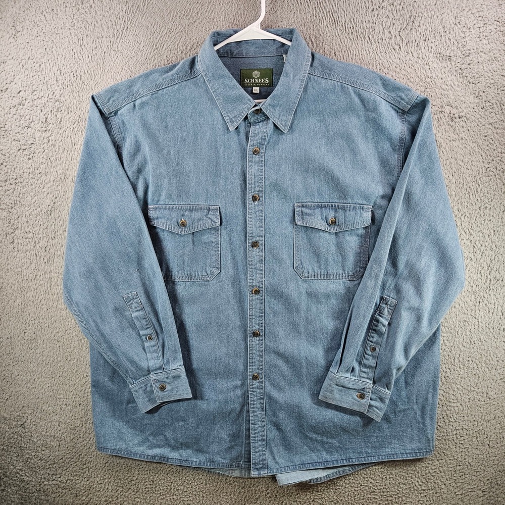 Schnee's Bozeman Montana Mens XXL Denim Button Down Shirt Blue‎ Long Sleeve